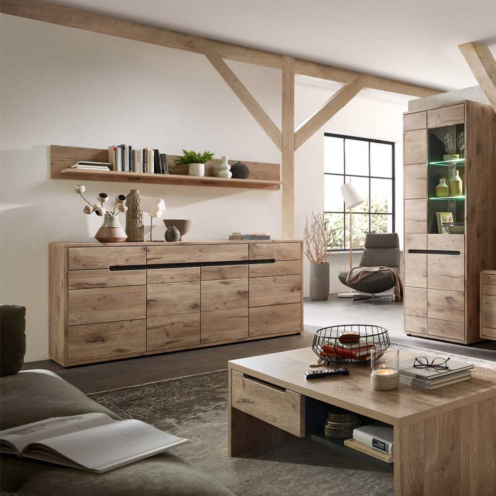 185cm breites Sideboard in Wildeiche Holzdekor - Zelio