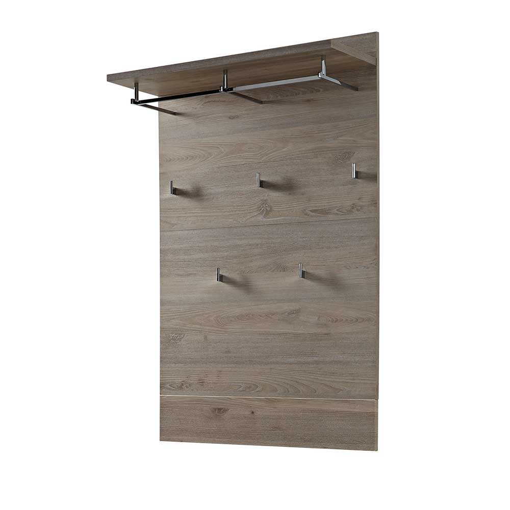 Garderobenpaneel mit Hutablage, Kleiderstange und Haken in Silbereiche Optik – Brosgo