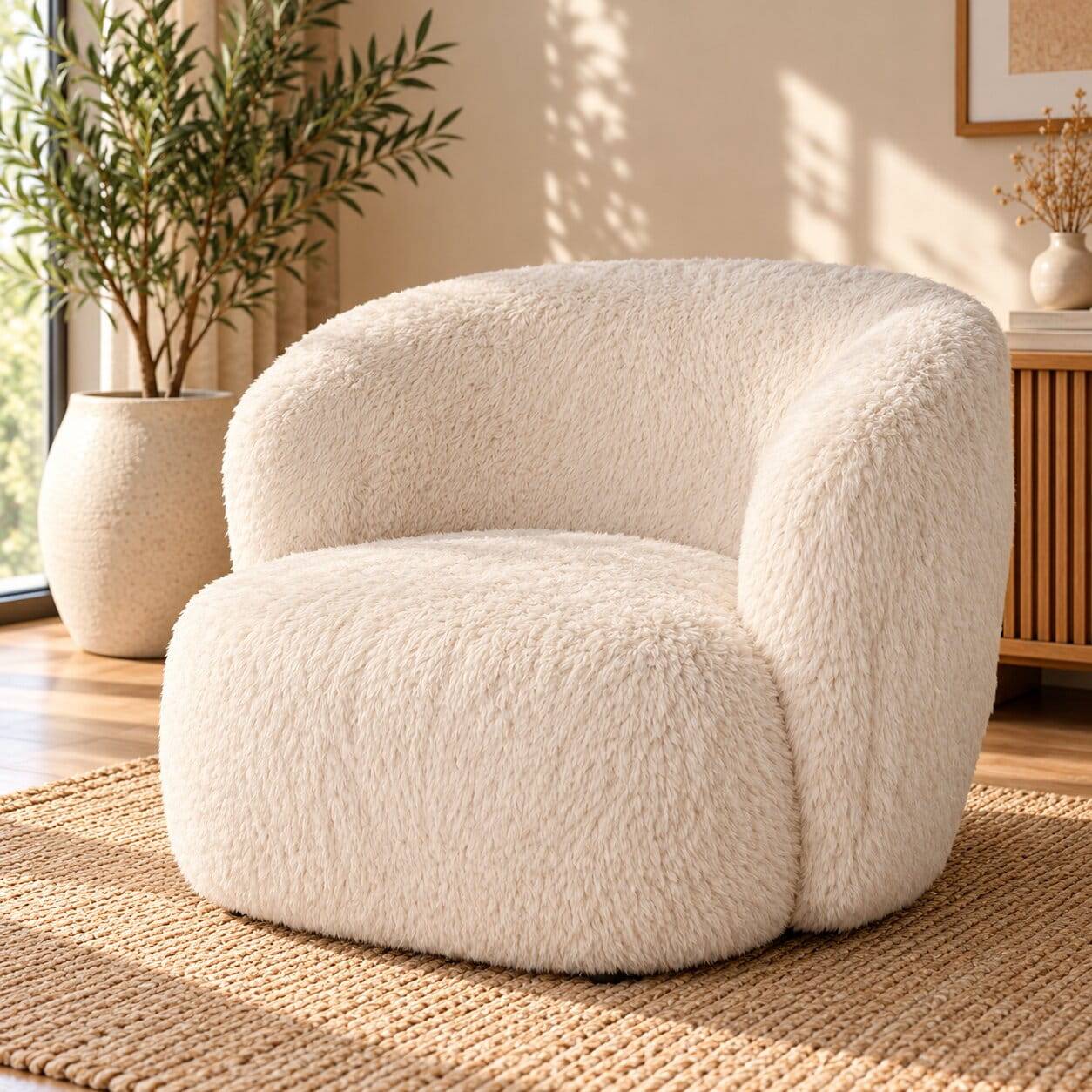 Polstersessel in Offwhite Webplüsch - Eddy