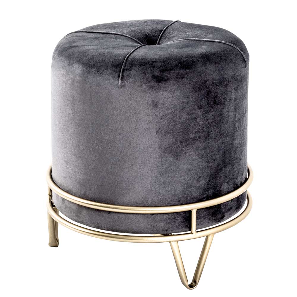 38x40x38 Polsterhocker in Grau & Gold - Saye