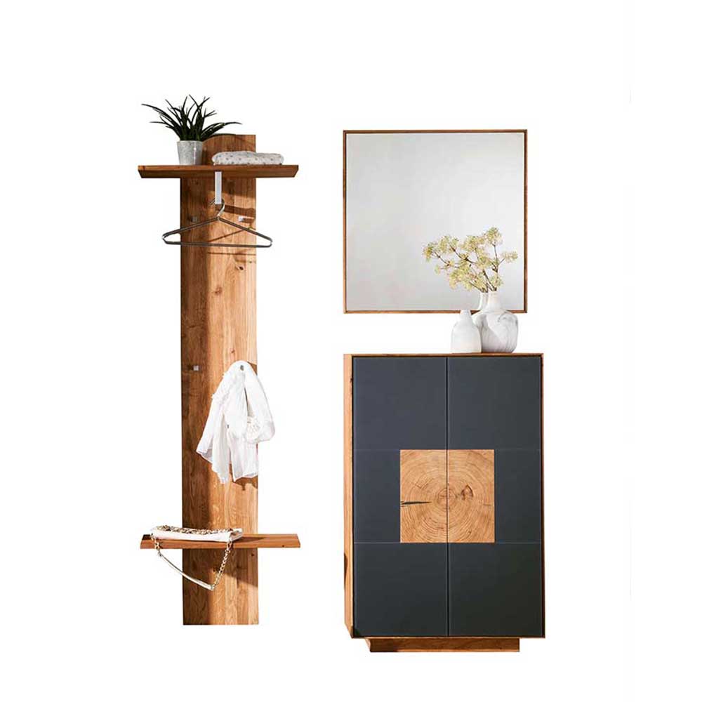 Design Flureinrichtung mit Garderobe, Spiegel und Schuhschrank in Wildeiche und Anthrazit – Mandrey