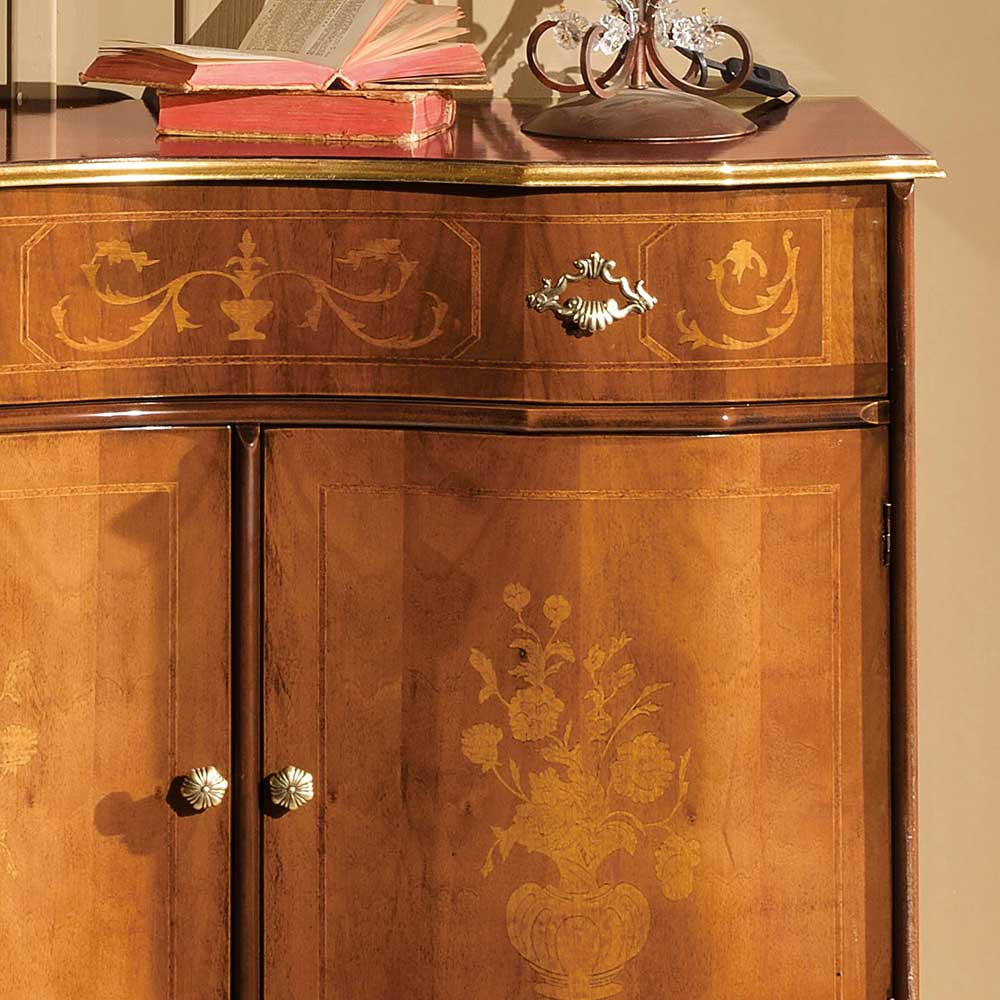 Edle Barock Kommode mit Blattgold & Intarsien Venerdina 2-türig