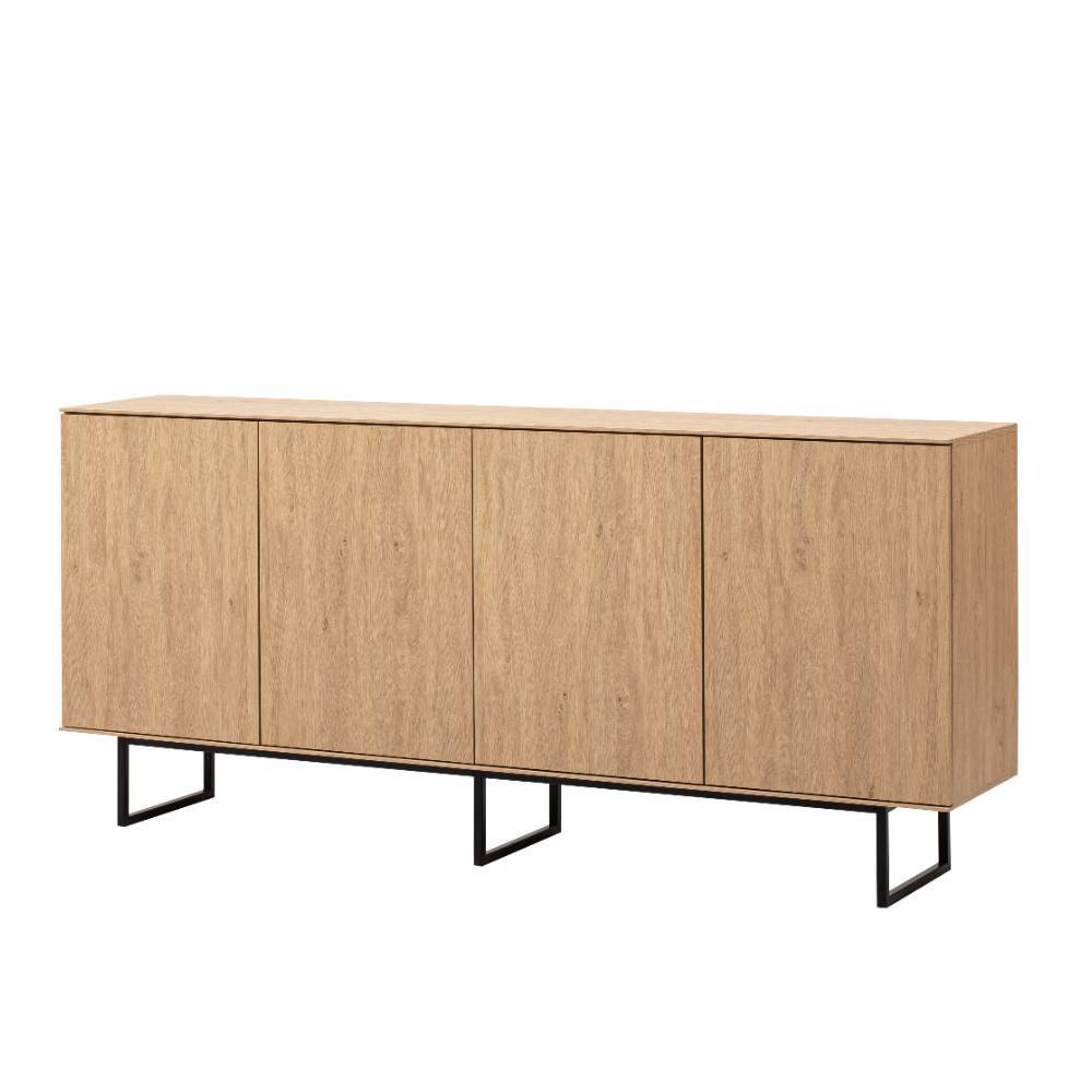 Modernes 4-türiges Sideboard in Eiche Stone Optik mit schwarzem Metalluntergestell – Jaskin