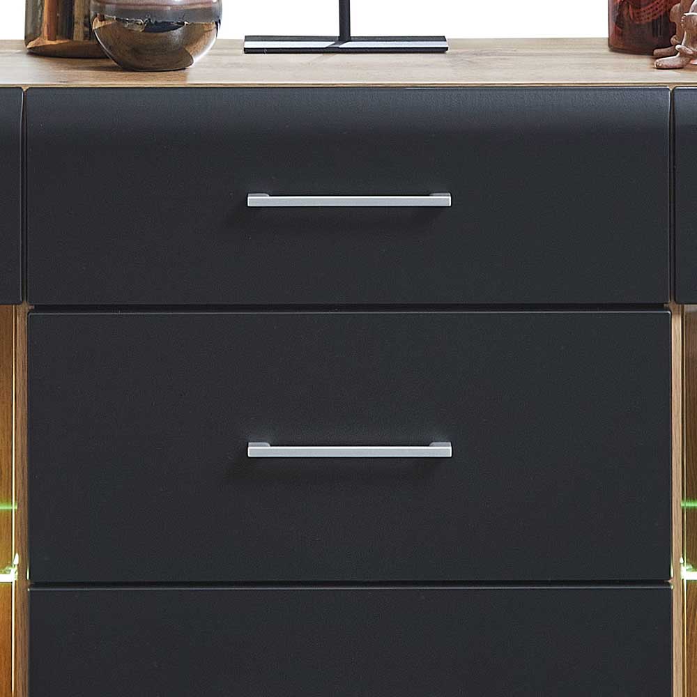 170x93x40 Sideboard mit Glas in Schwarz & Wildeiche - Kandu