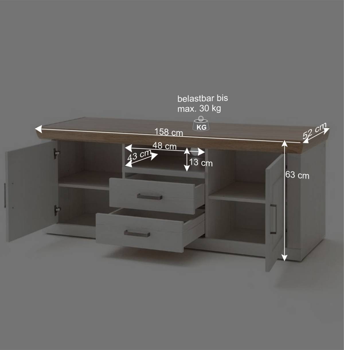 158x63x52 TV Board im Country Style - Samula