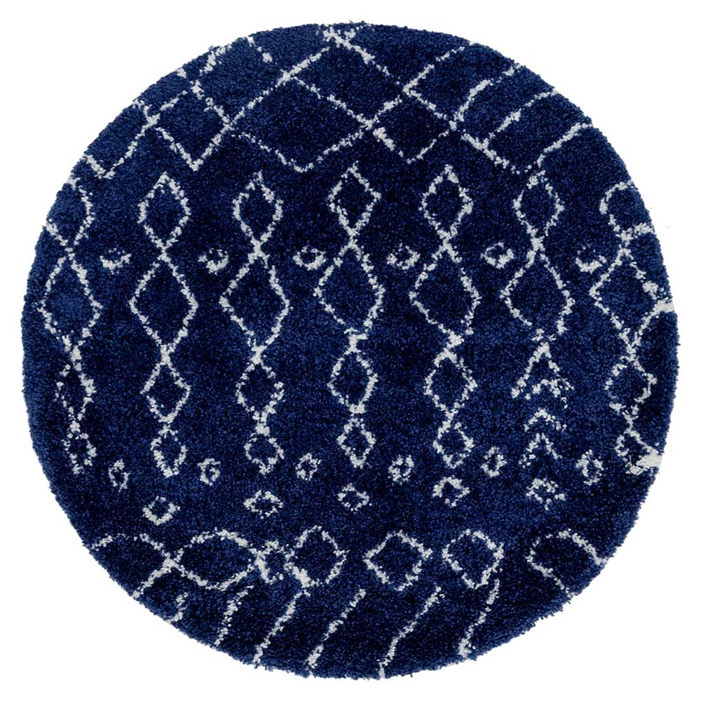 Moderner Hochflor Teppich in Blau mit Creme - Luzian