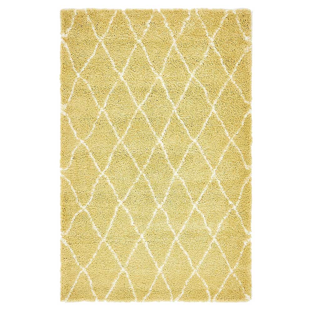 Hochflor Teppich Läufer in Gelb und Creme - Luzifania