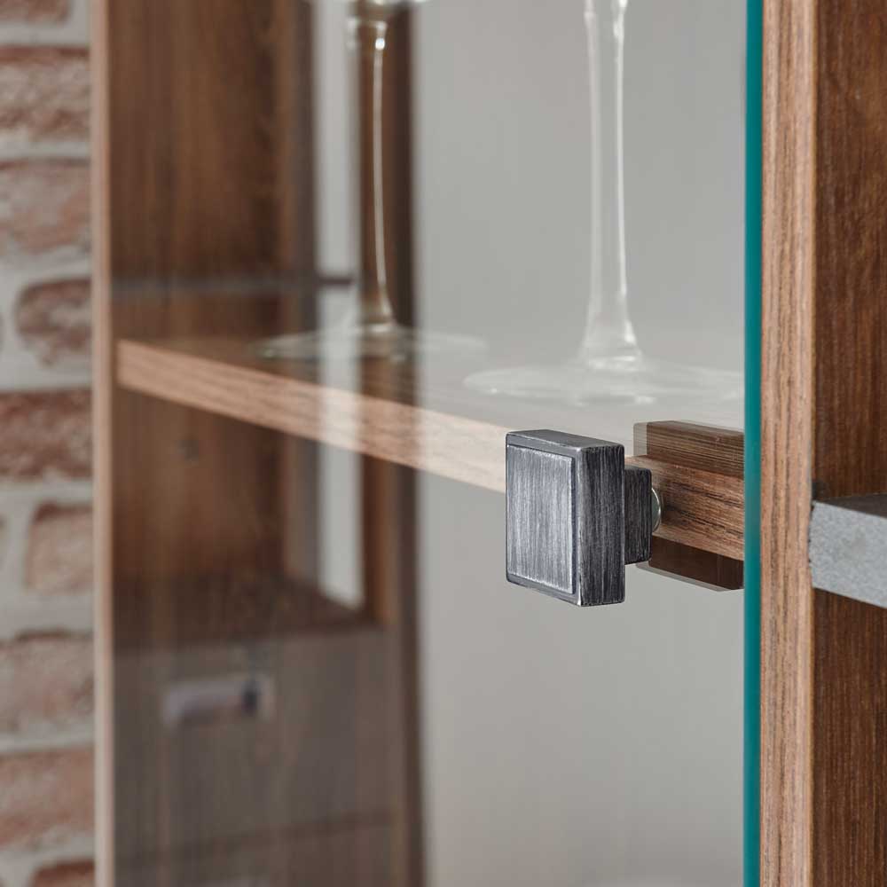 Glasvitrine mit modernem Metallgriff für elegantes Highboard in Eiche Optik – Rompira