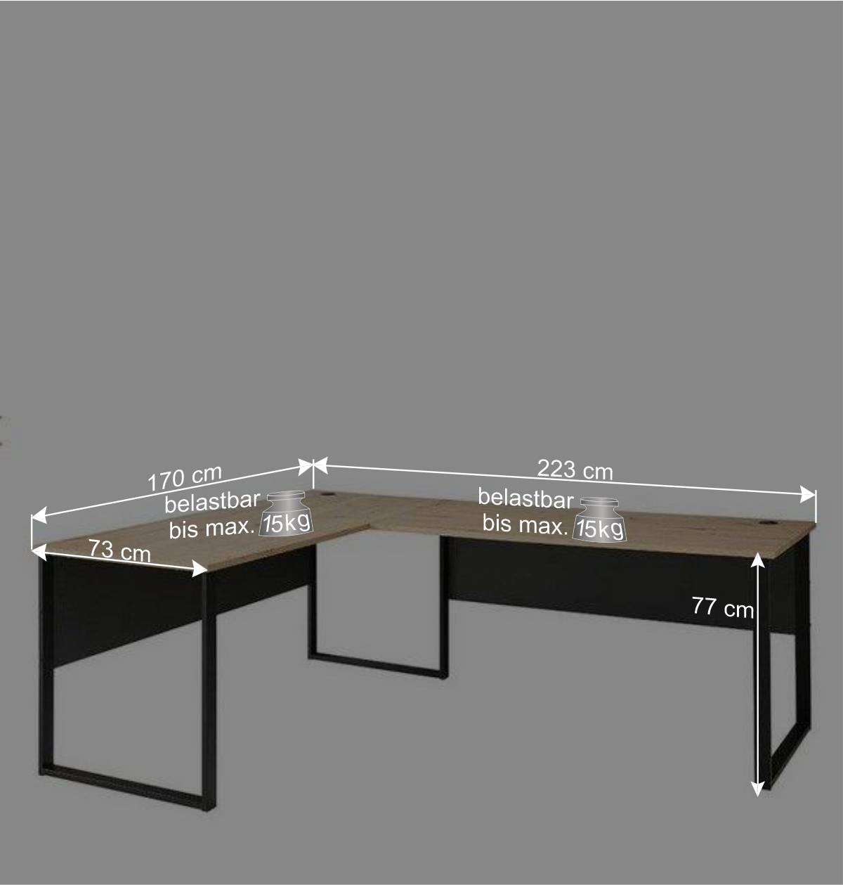Winkel-Schreibtisch 223x77x170 cm - Kuetra