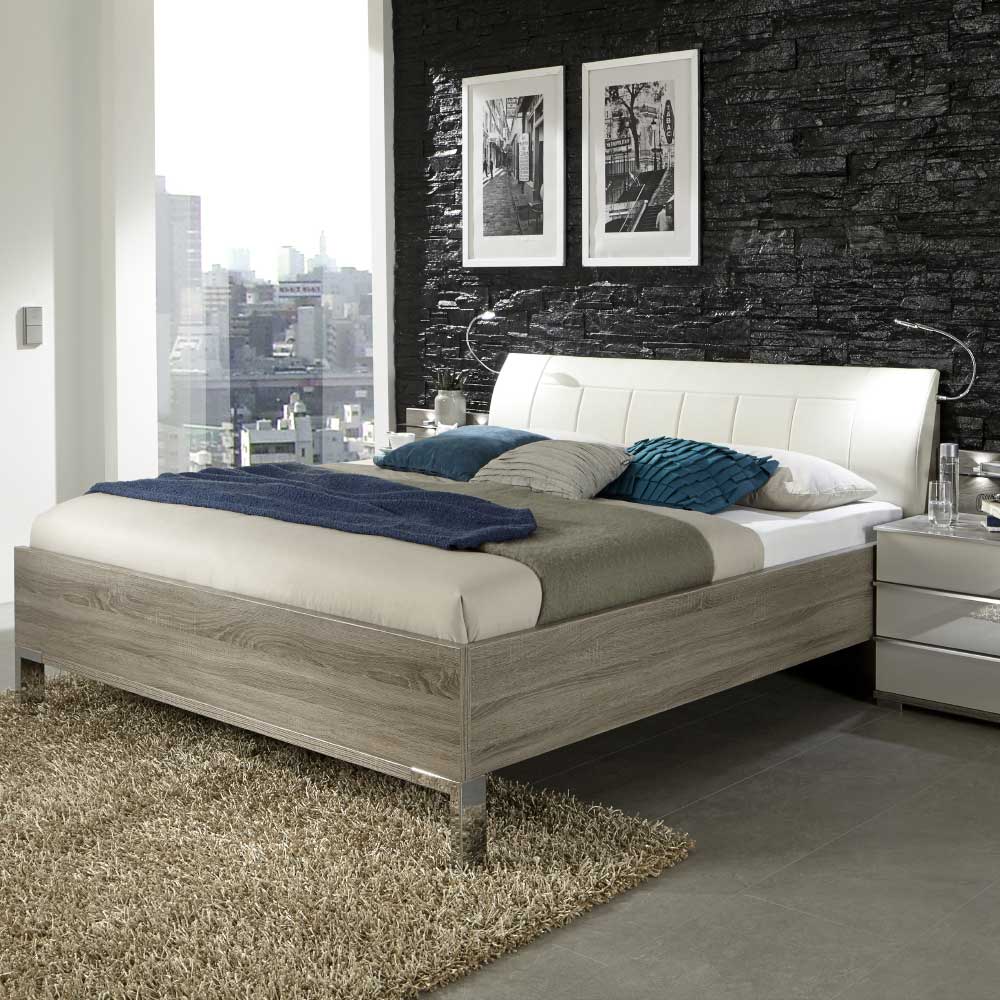 Doppelbett Symonya mit Polsterkopfteil in Creme