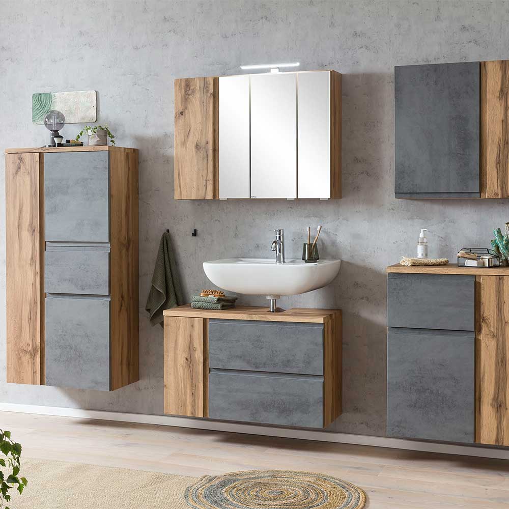 Waschbeckenschrank mit Tür & Klappe & Schublade - Mia