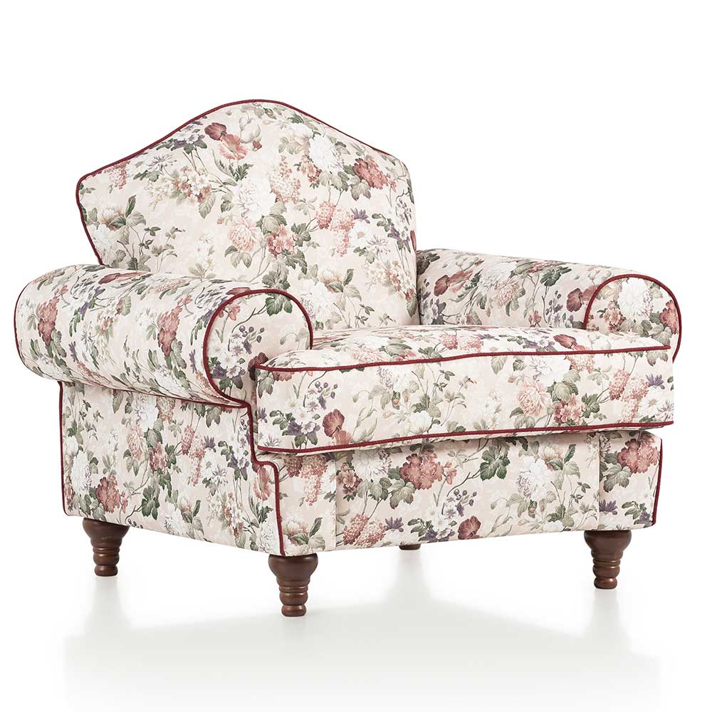 Landhaus Polstersessel mit Vintage Blumen Flair - Baonga
