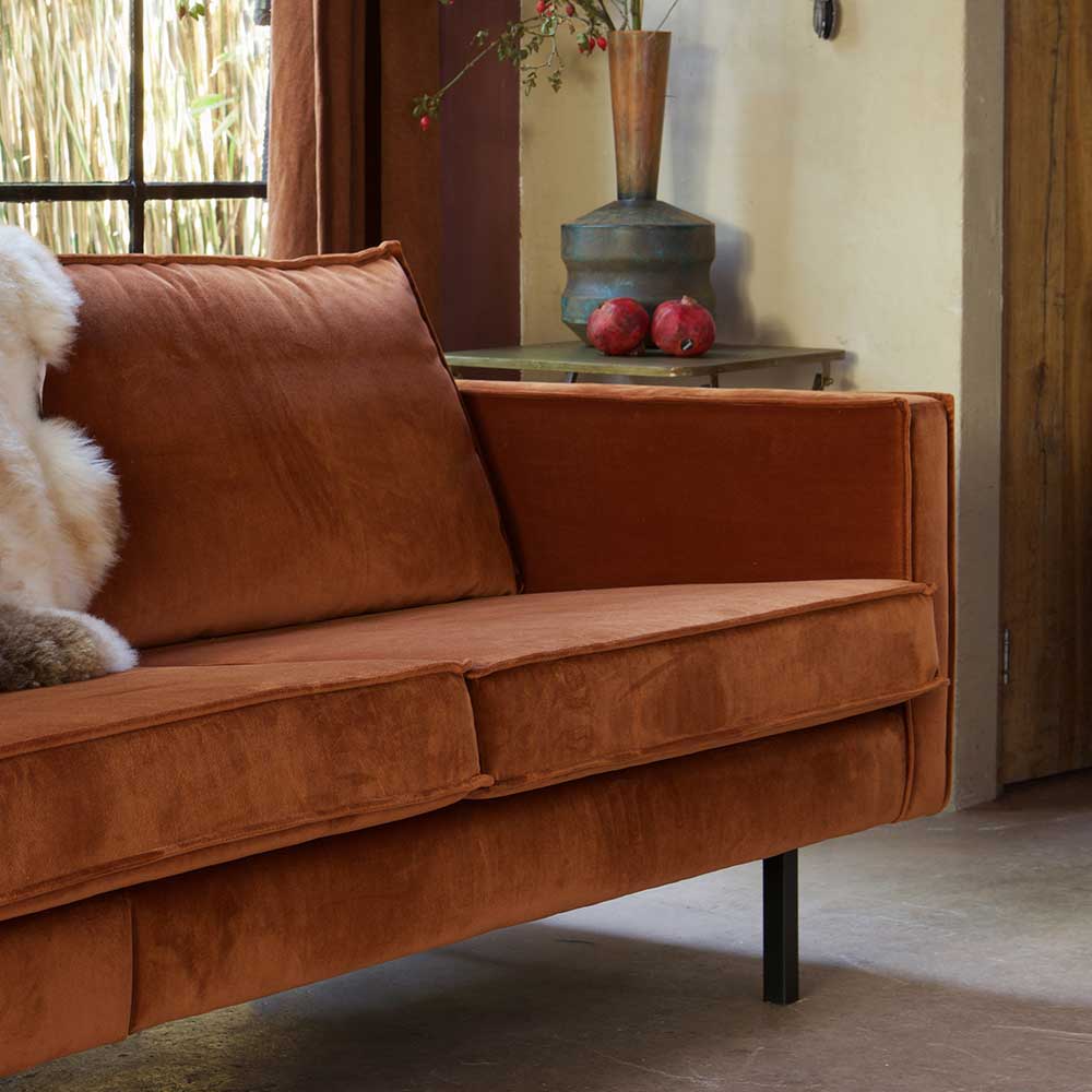 Frei stellbares 3-Sitzer Sofa Retro Naryon mit Samt Rostbraun