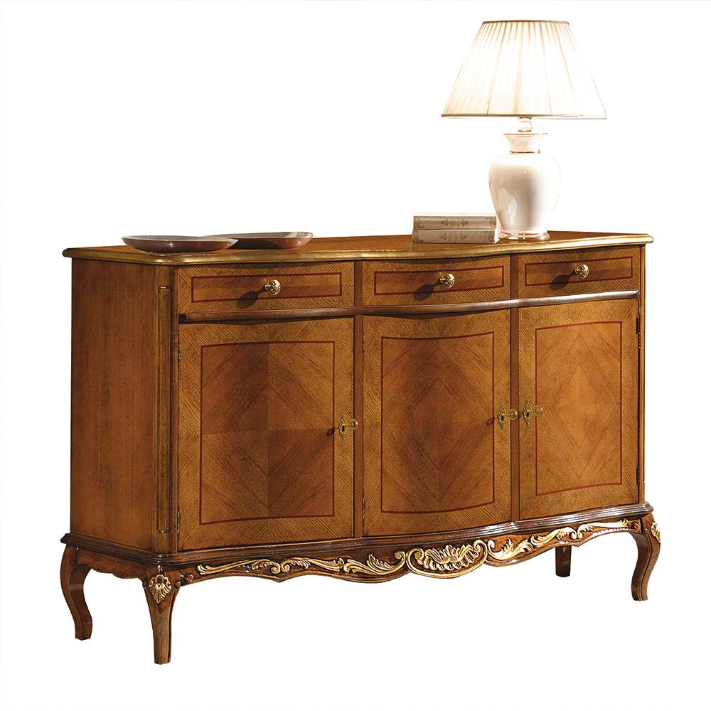 100 cm hohes Sideboard in Nussbaum & Gold - Aciara
