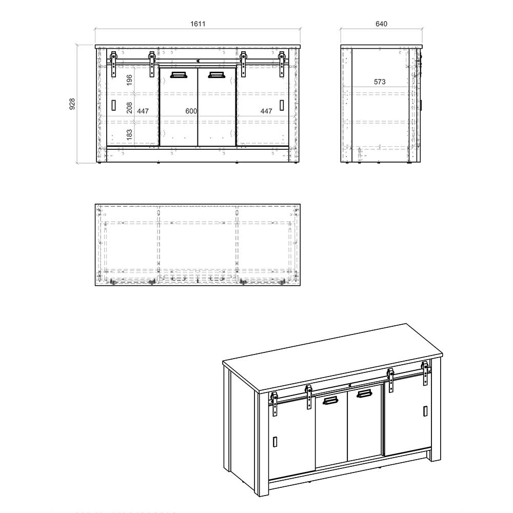 161x93x64 Küche Anrichte in Holz verwittert - Garisa