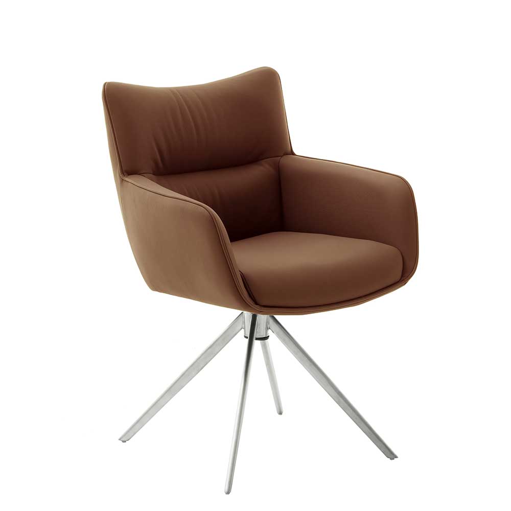 Leder Tischsessel in Braun - Calenia (2er Set)