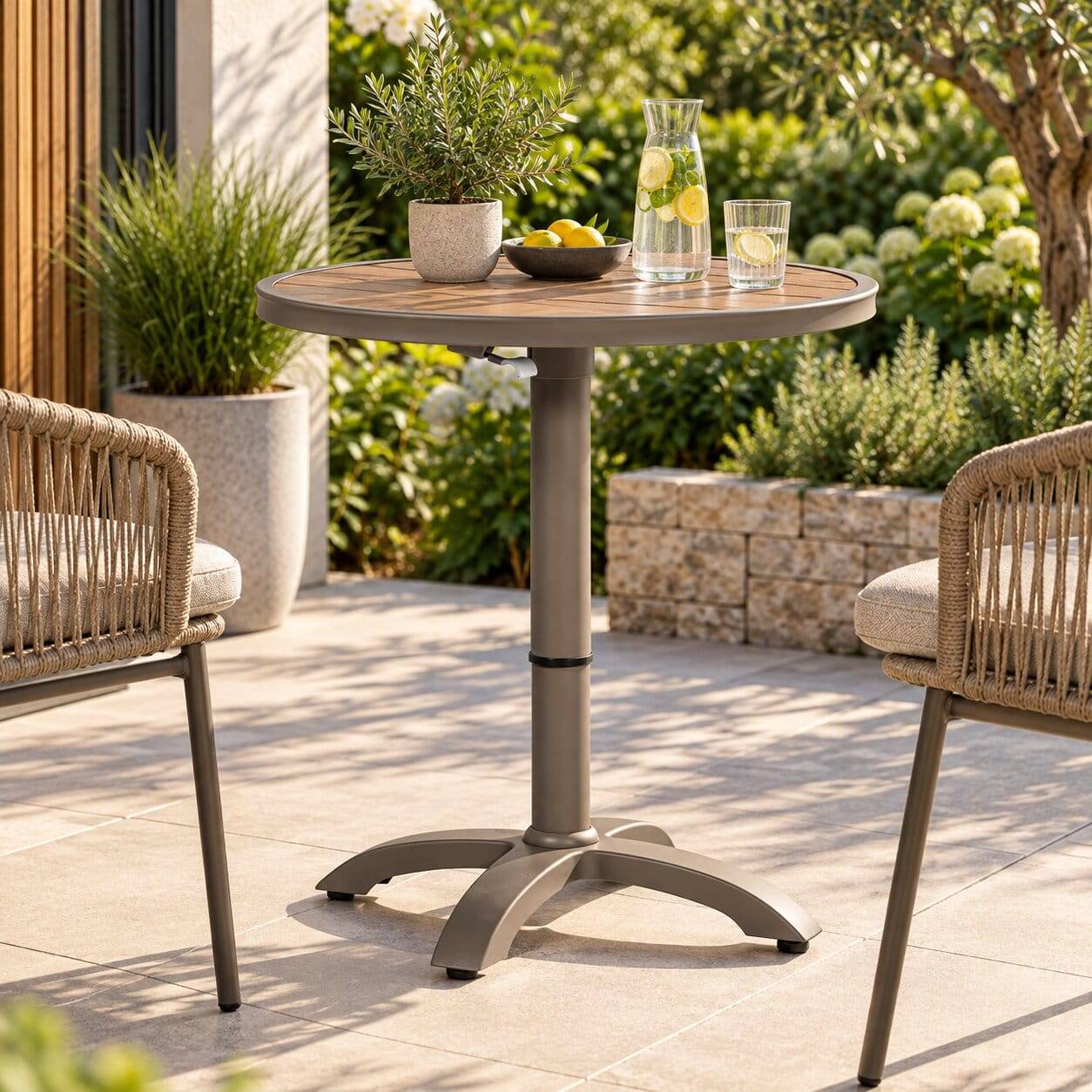 Höhenverstellbarer Gartentisch mit 70 cm Durchmesser - Zoom