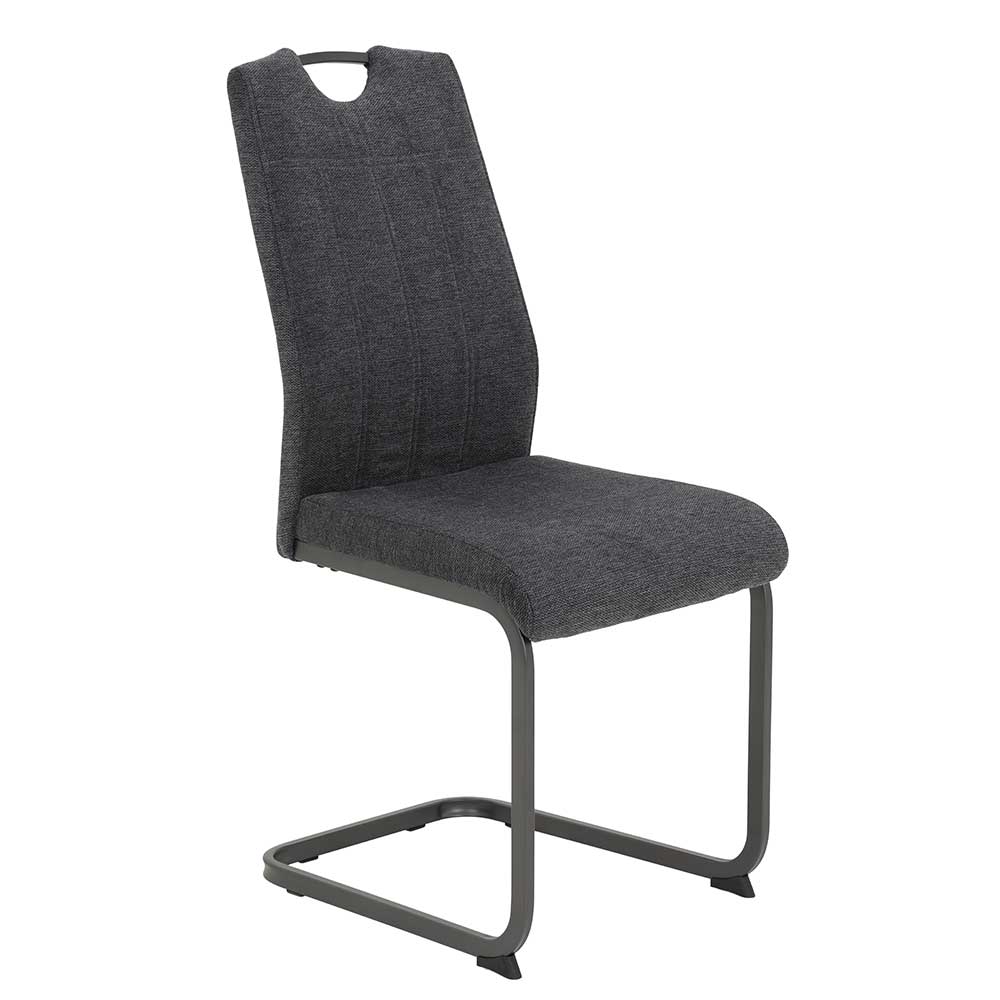 Anthrazitfarbener Stoff Freischwinger Stuhl mit ergonomischer Rückenlehne für das Esszimmer – Paminia