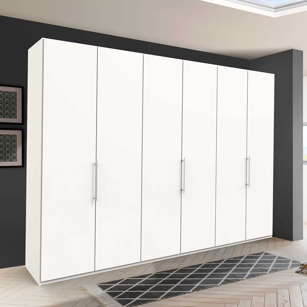 Weißer Falttürenschrank mit acht Türen und silbernen Griffen für modernes Schlafzimmer – Donpiave