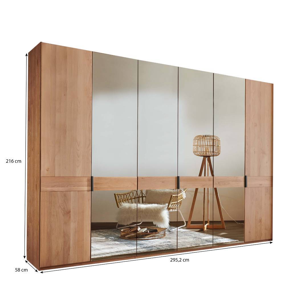 Großer Kleiderschrank mit sechs Türen, Spiegelelementen und Maßen für das Schlafzimmer – Murray