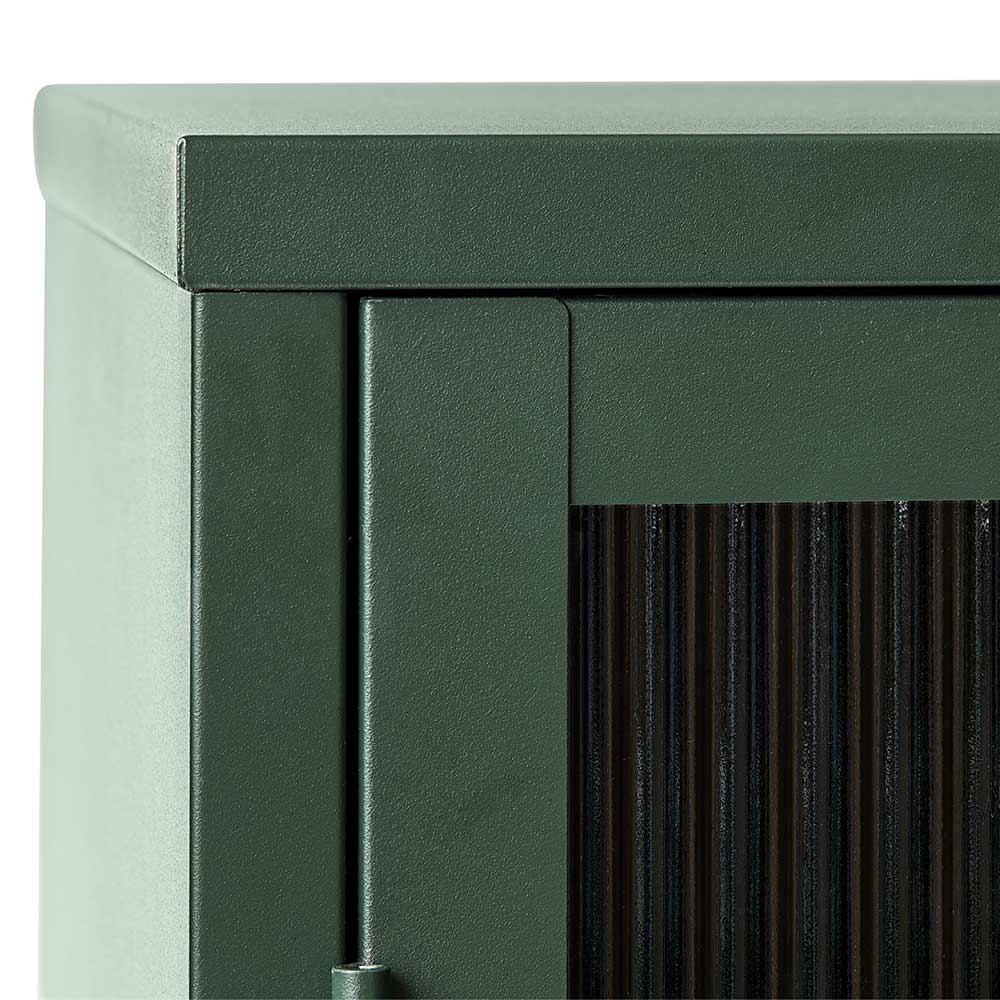 110x140x40 Dunkelgrüne Highboard Vitrine aus Stahl - Estellos