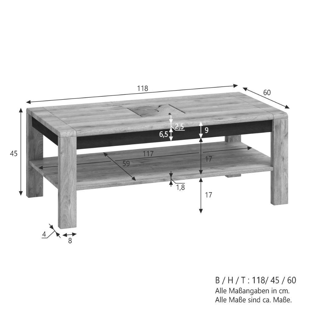 Wildeiche Couchtisch mit Hirnholz Applikation - Shipper