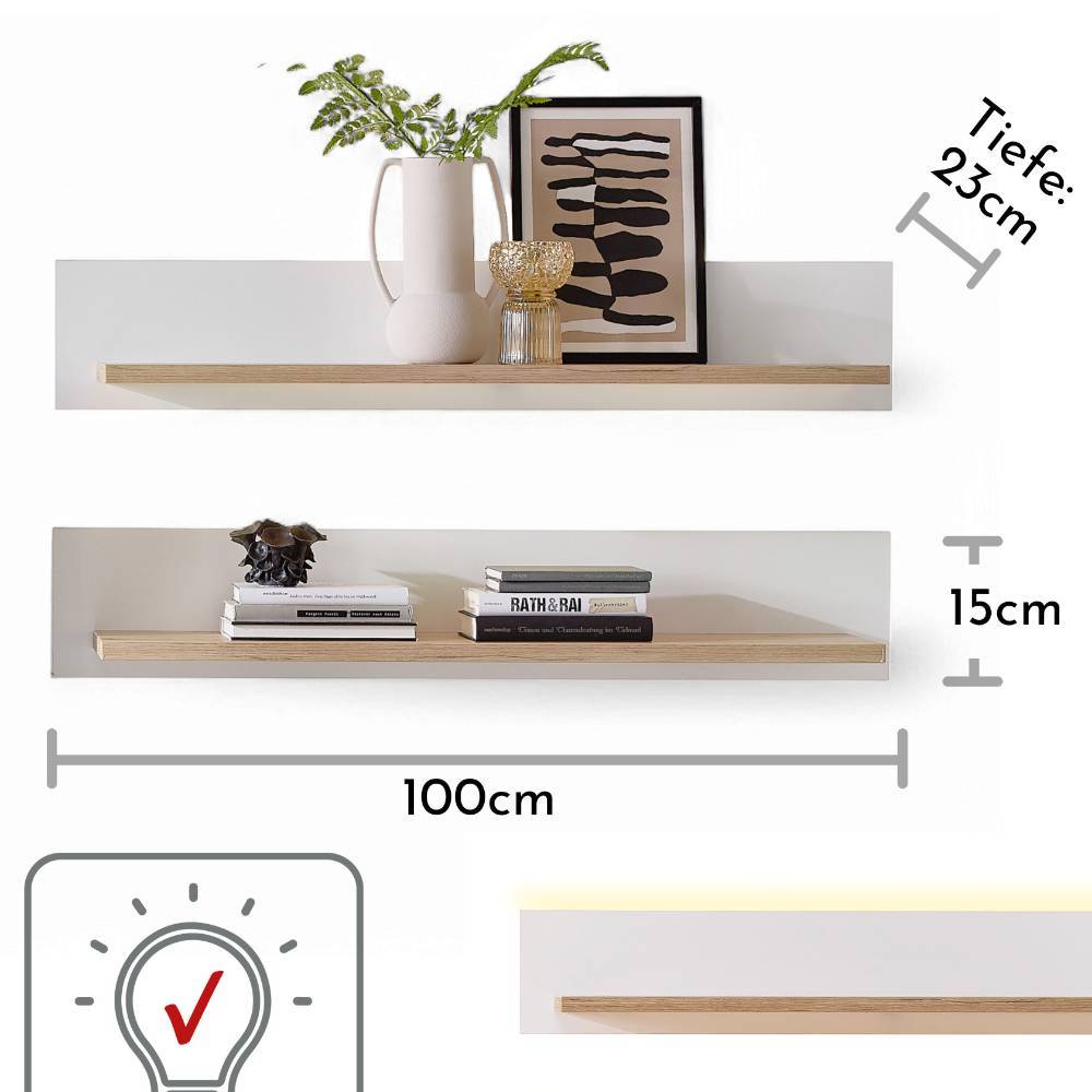 Wandboard Duo in Weiß und Eiche - Patania (2er Set)
