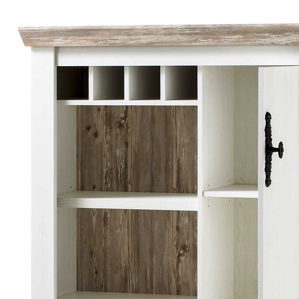 Scandi Landhaus Wohnzimmermöbel Set Nedita in Weiß (vierteilig)