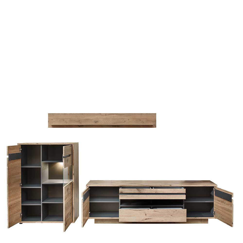 Wohnzimmer Anbauwand Holz Look - Zelio (dreiteilig)