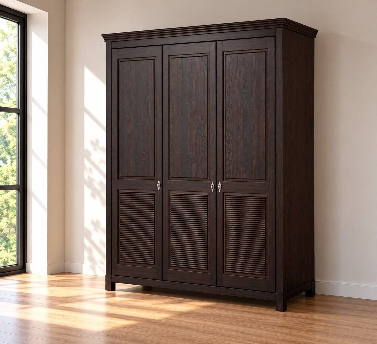 Kiefernholz Kleiderschrank in Dunkelbraun - Sikulav