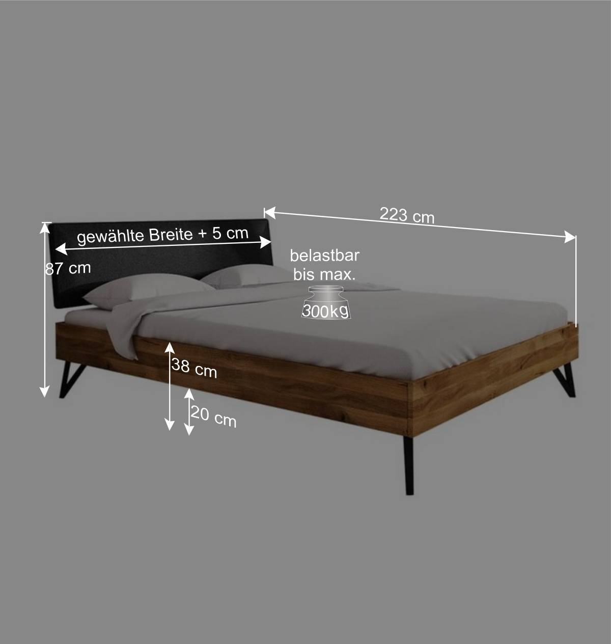 Designbett aus Wildeiche Natur & Stahl Schwarz - Mandirov