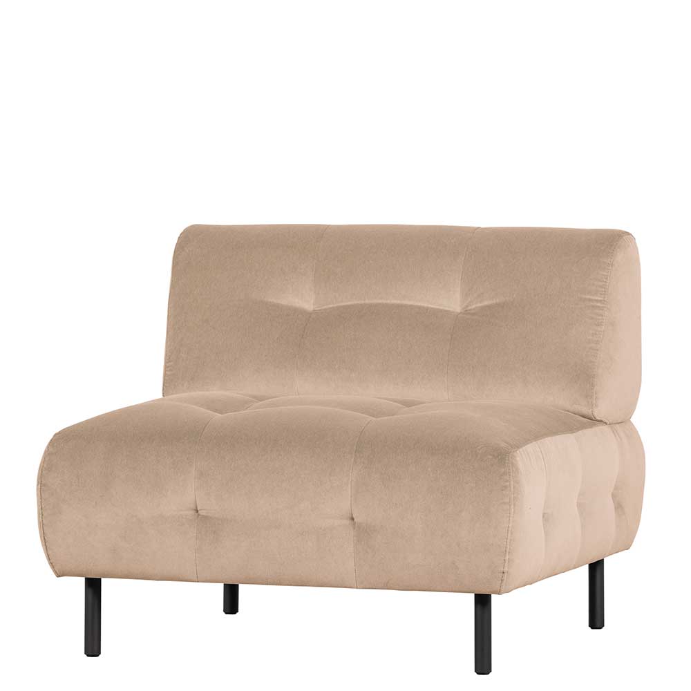 Armloser Sessel in Creme Samt von vorne mit eleganter Steppung und schwarzen Beinen – Yorano