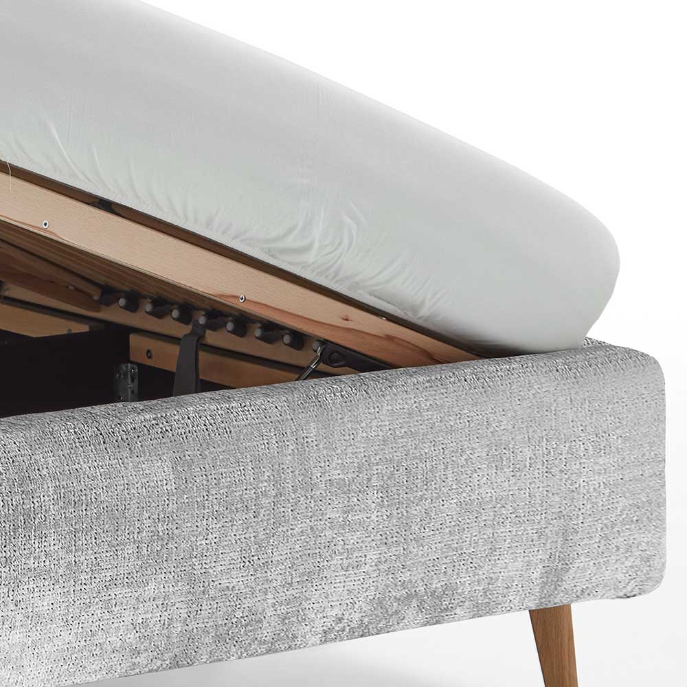 Stauraum Polsterbett aus Boucle in Grau - Tasso