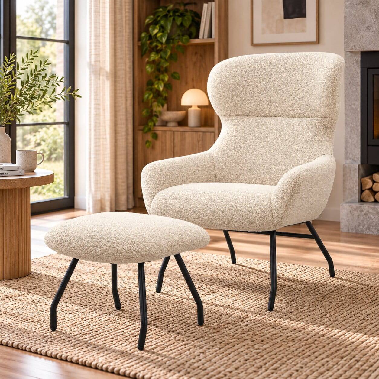 Skandi Sessel mit Hocker Set - Estoron (zweiteilig)