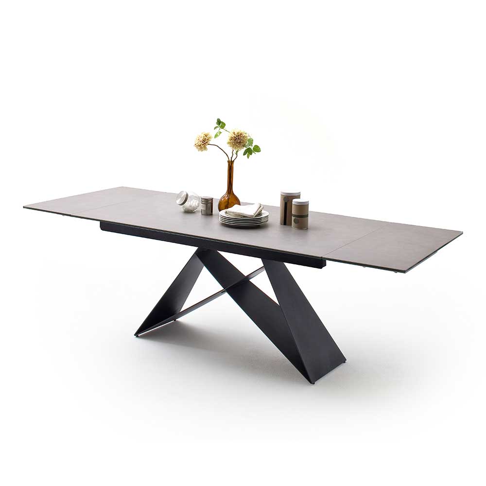Design Ausziehtisch mit Platte Keramik Hellgrau - Ravia