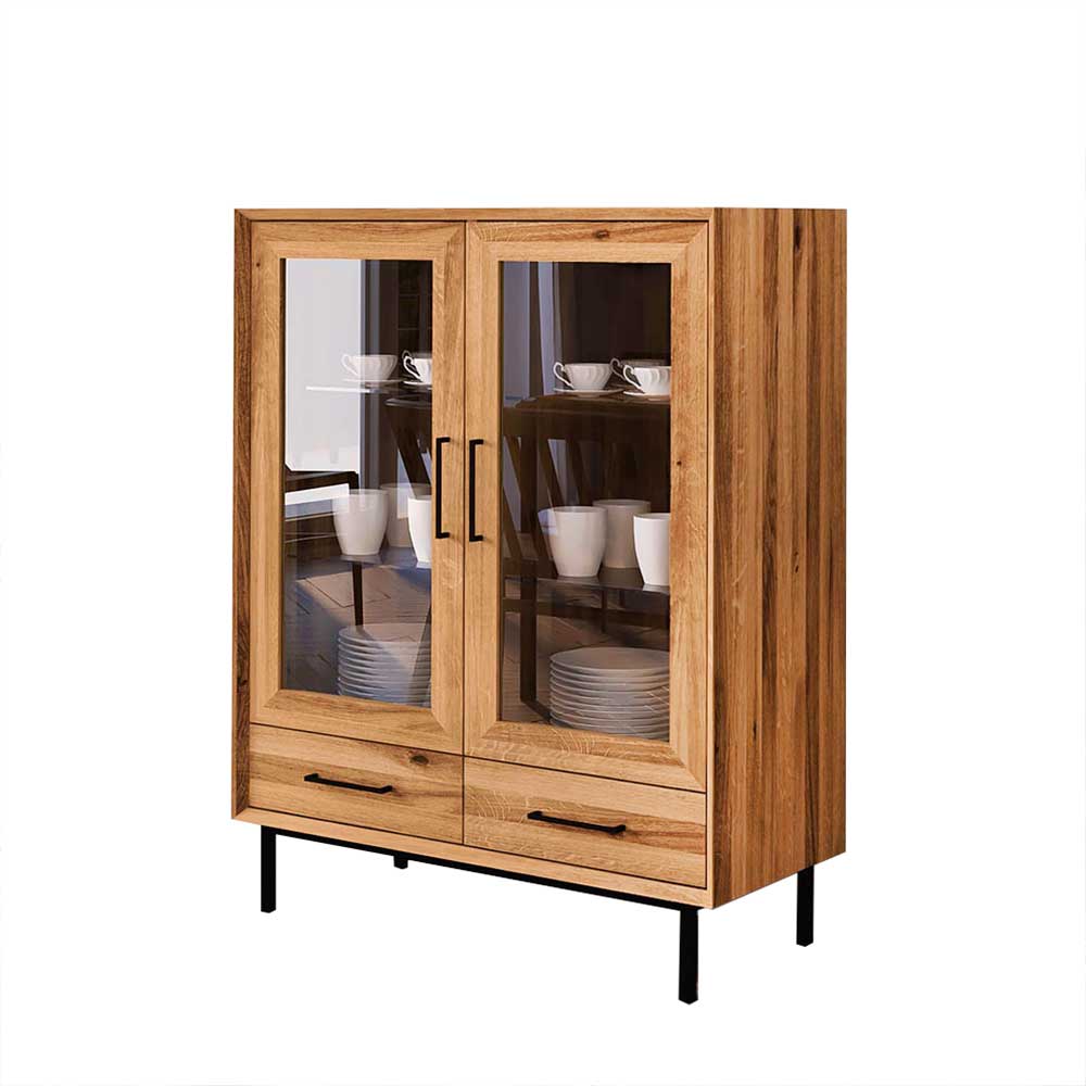 Wildeiche Vitrine mit zwei Schubladen - Kerfa