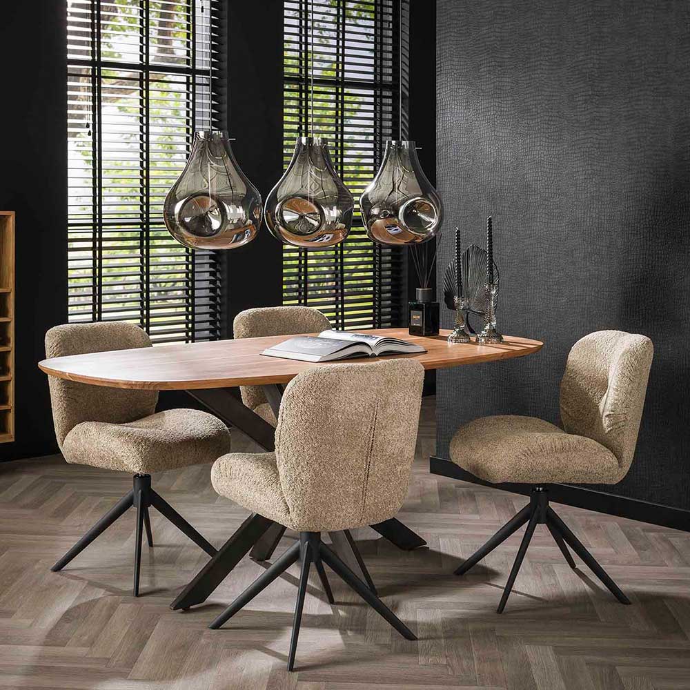 Drehbare Polsterstühle in Beige Boucle als 2er Set am Esstisch – Zoronga
