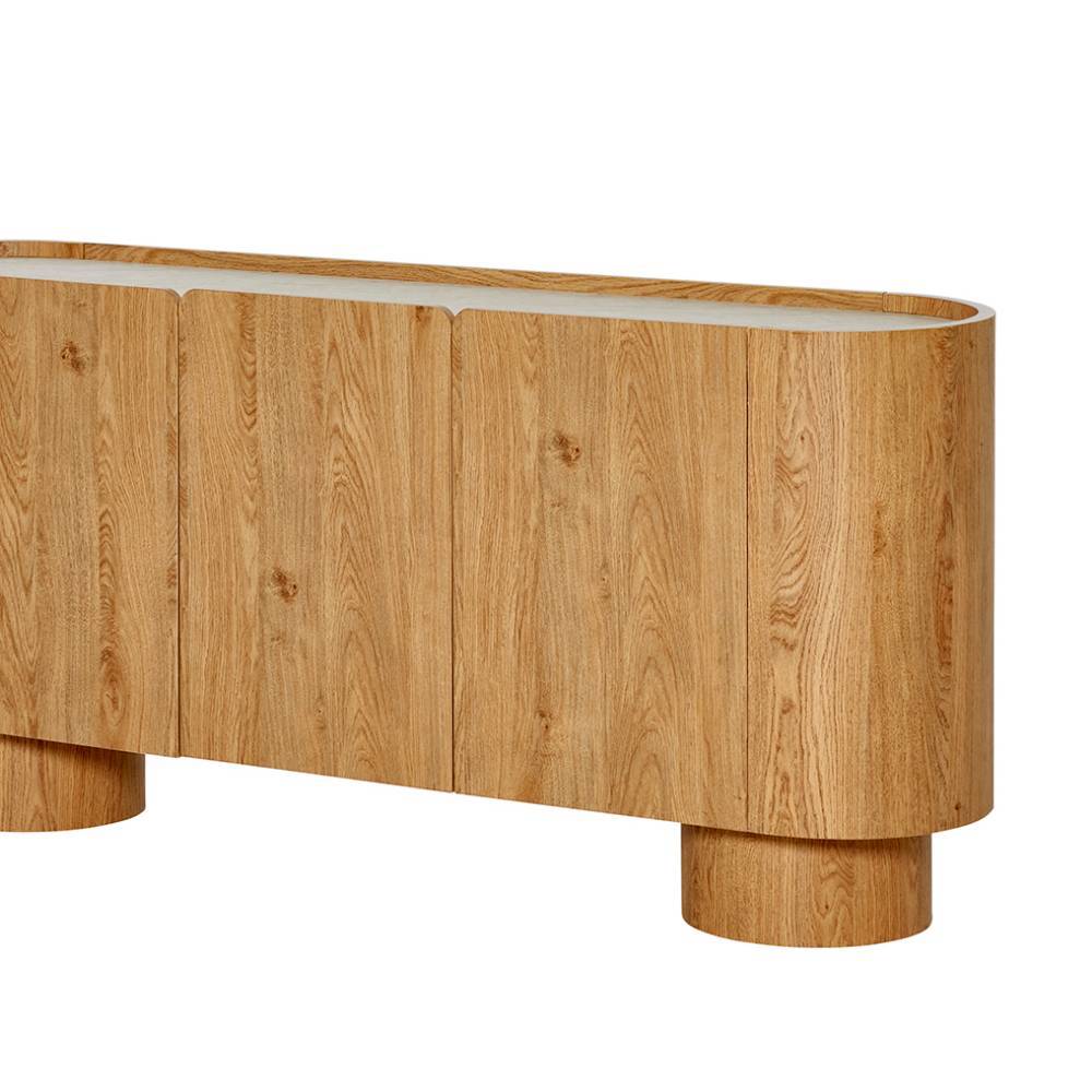 Ovales Sideboard in Eiche Optik & Weiß - Ascalwa