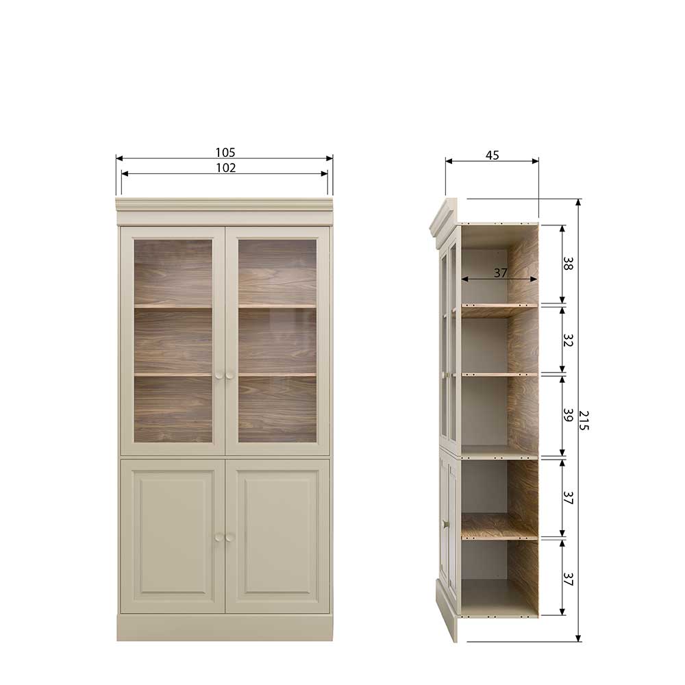 Vitrinenschrank in Hellgrau mit Braun - Floressa