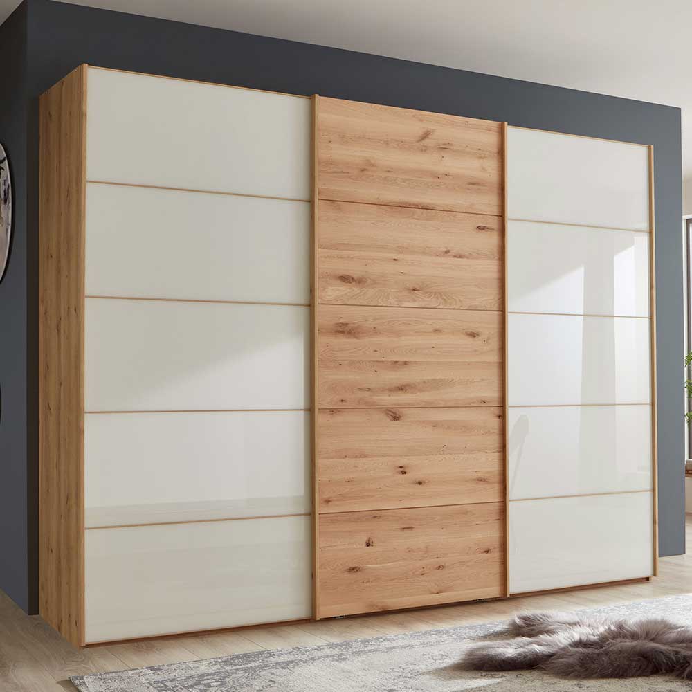300 cm breiter Schwebetürenschrank mit Glas Beige - Nikoba