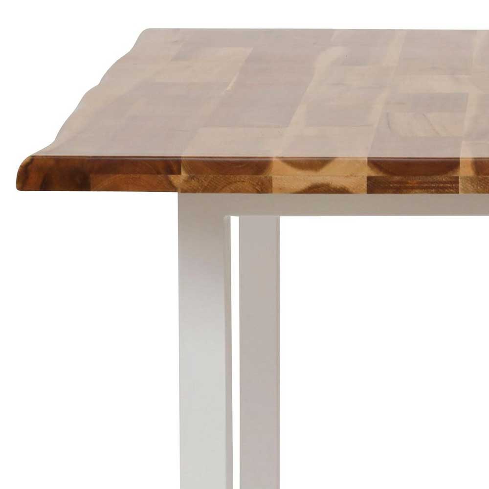 140x85 Akazie Holztisch mit weißem Bügelgestell - Ohson