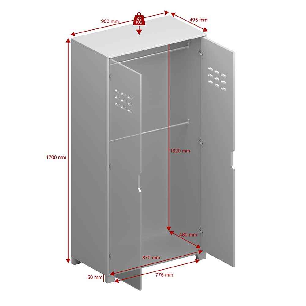 Skandi Kleiderschrank mit Grifflöchern - Niento