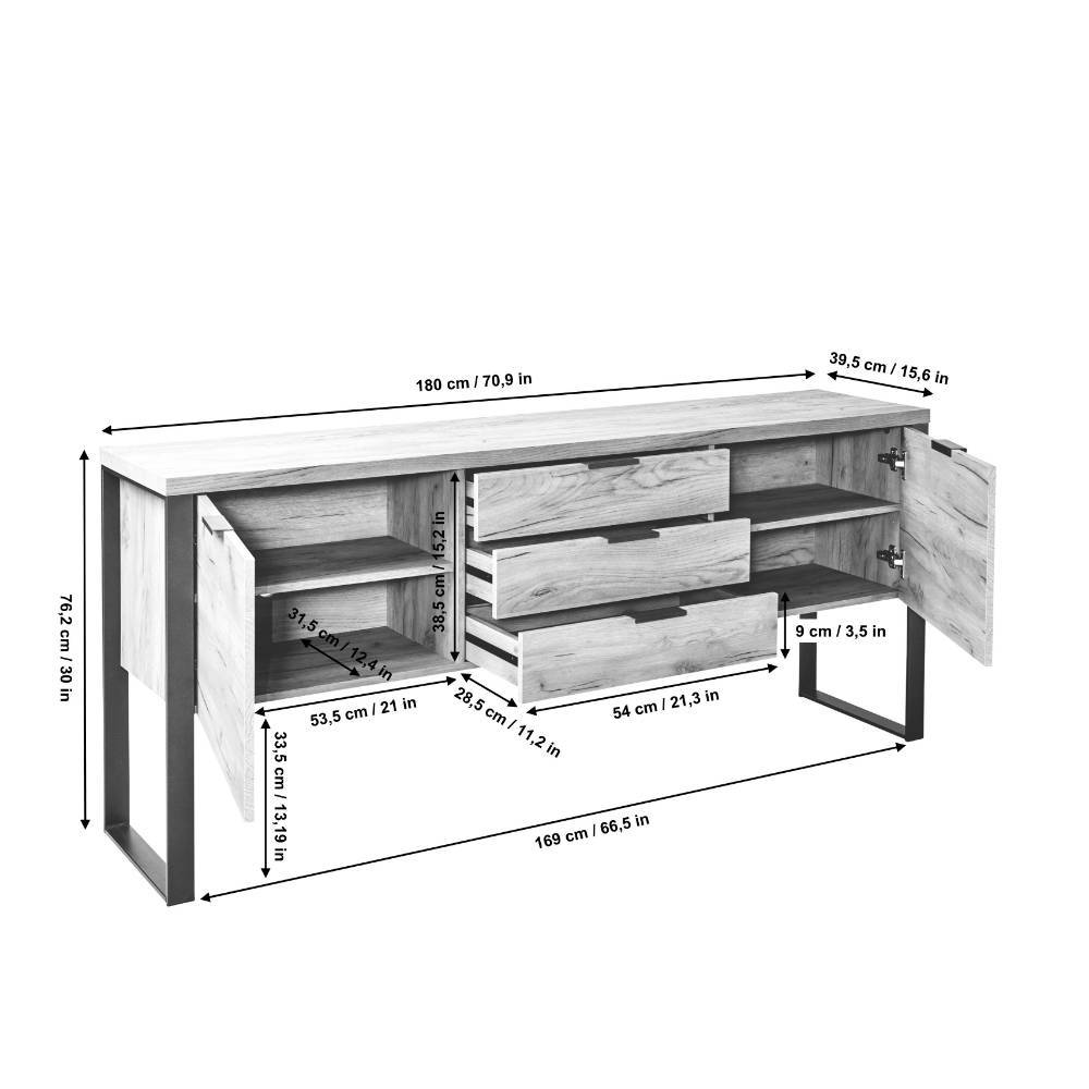 Industrial Sideboard in Holzoptik Schwarz - Ailunaro