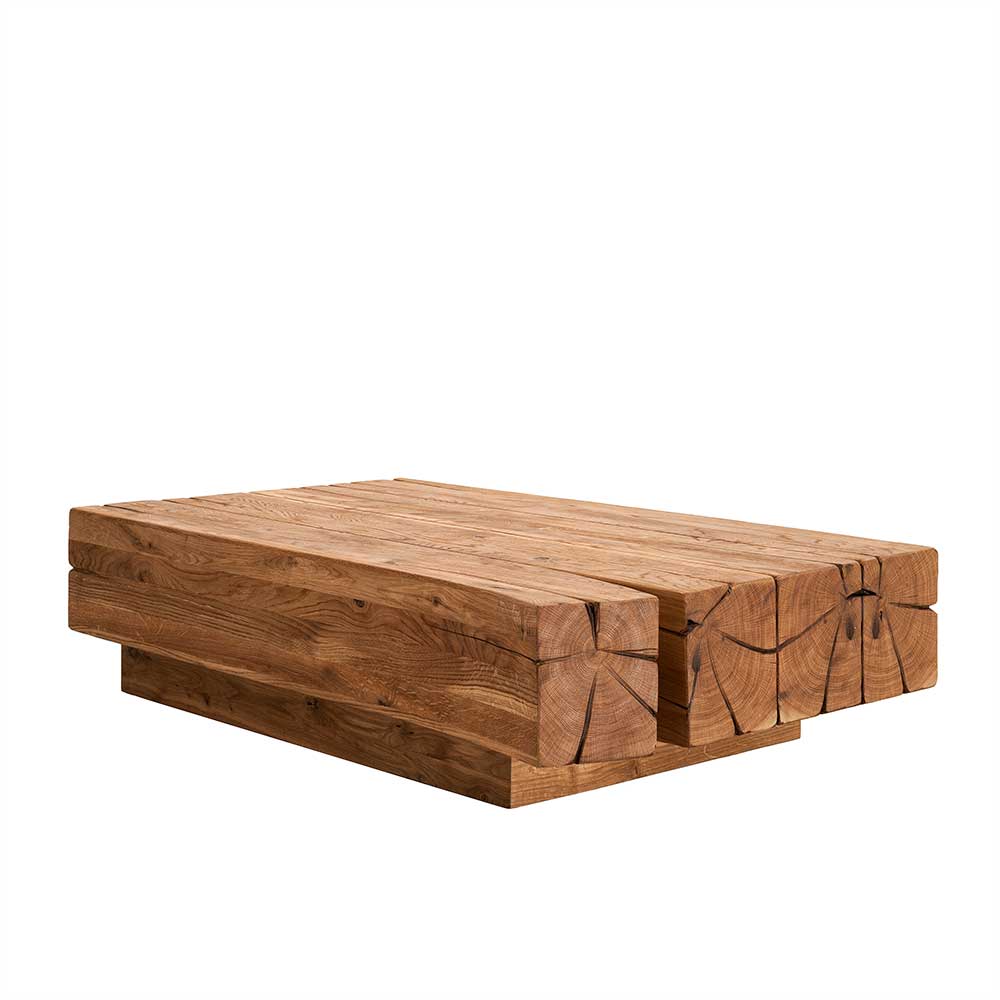 Rustikaler Balken Couchtisch aus Eiche - Vrona