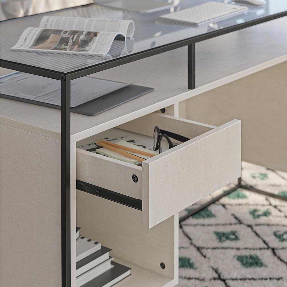 Glas Schreibtisch mit Rillen Strukturglasplatte - Corners