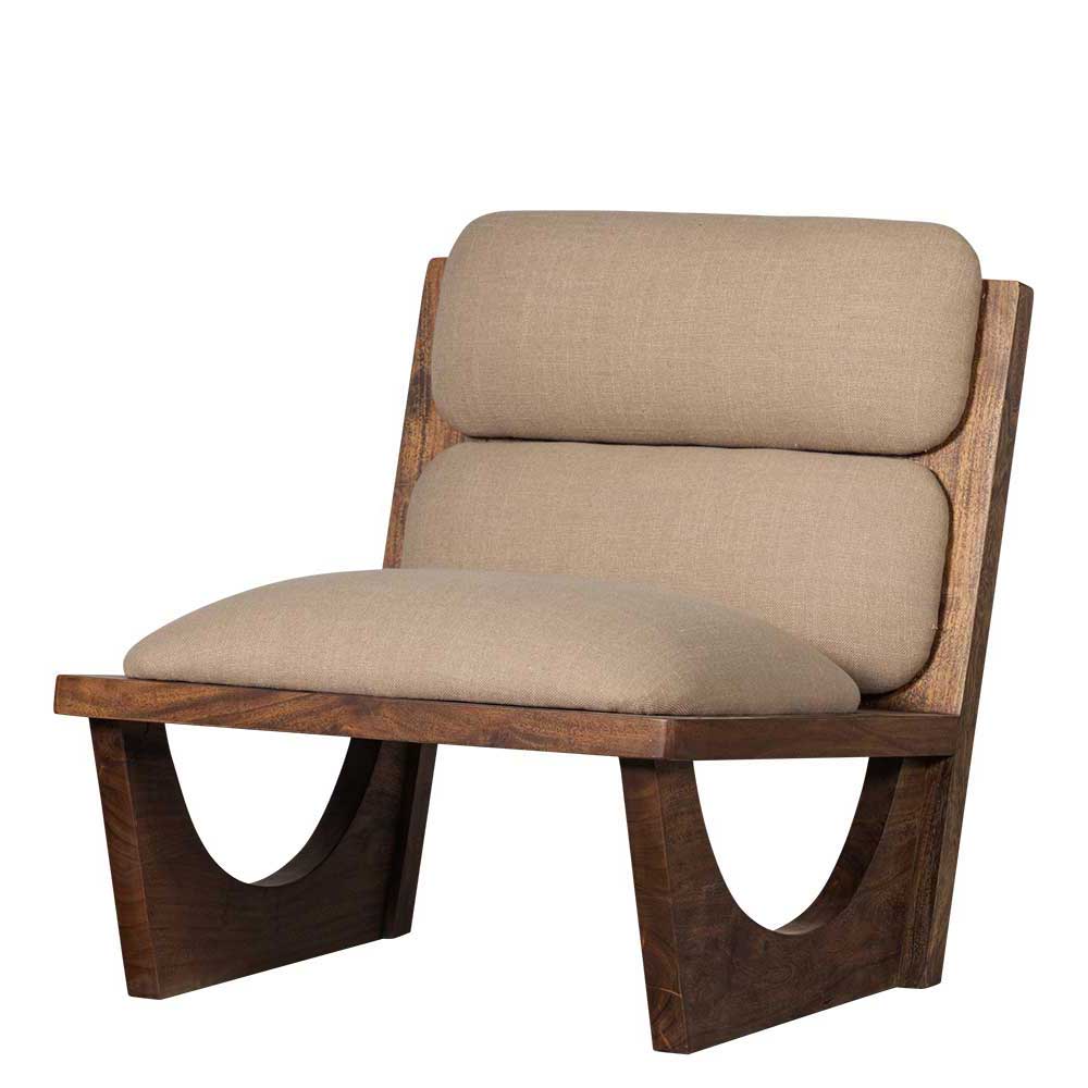 Akazienholz Sessel mit beigem Boucle-Stoff und dunklem Holzrahmen – Uriscano