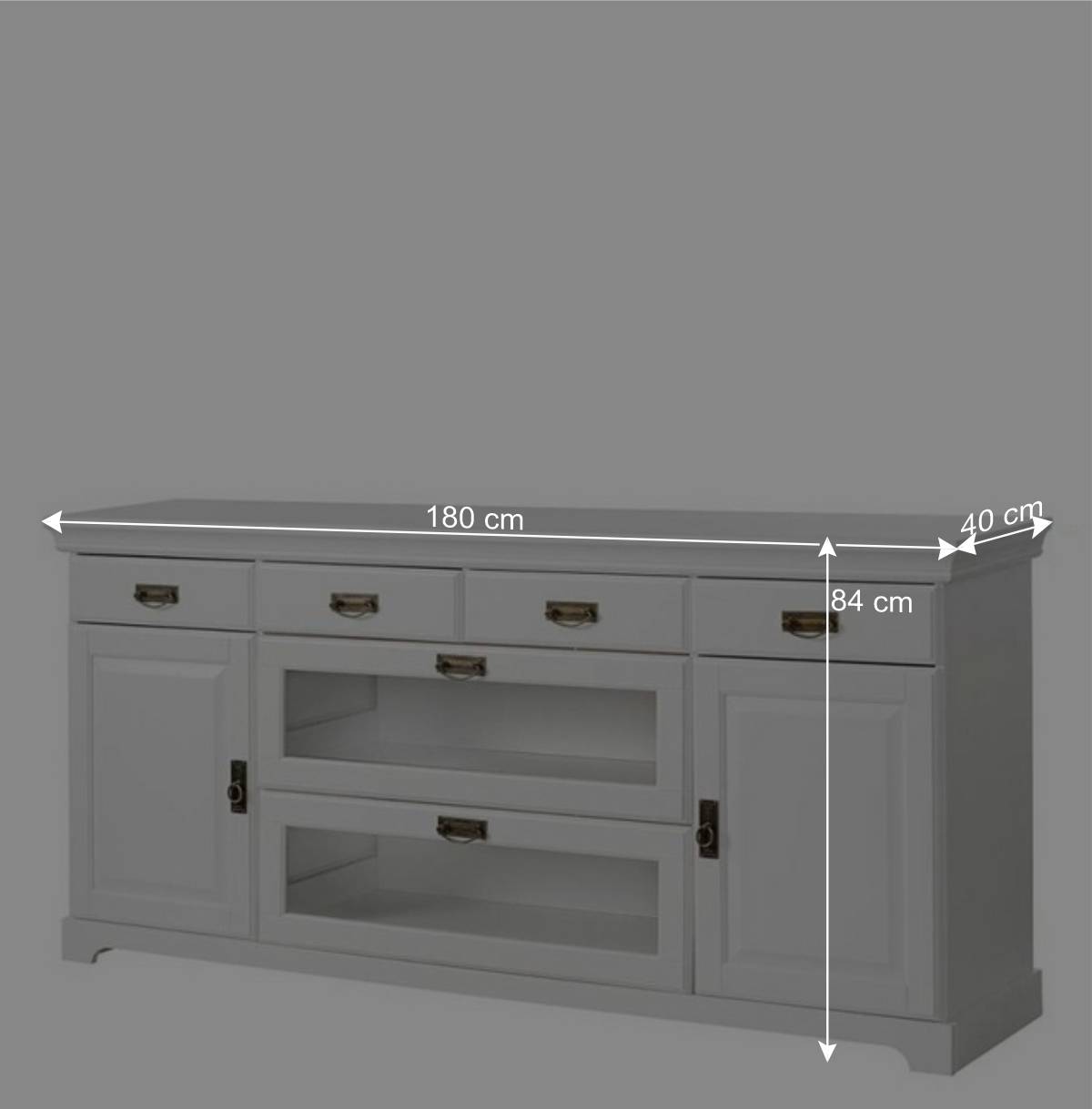 180x84x40 Weißes Sideboard - Landhaus modern - Akbelev