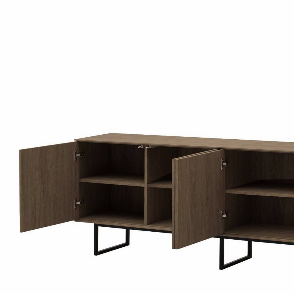 Offenes TV Lowboard des zweiteiligen Sets mit Fächern und Stauraum in dunkler Holzoptik – Julado