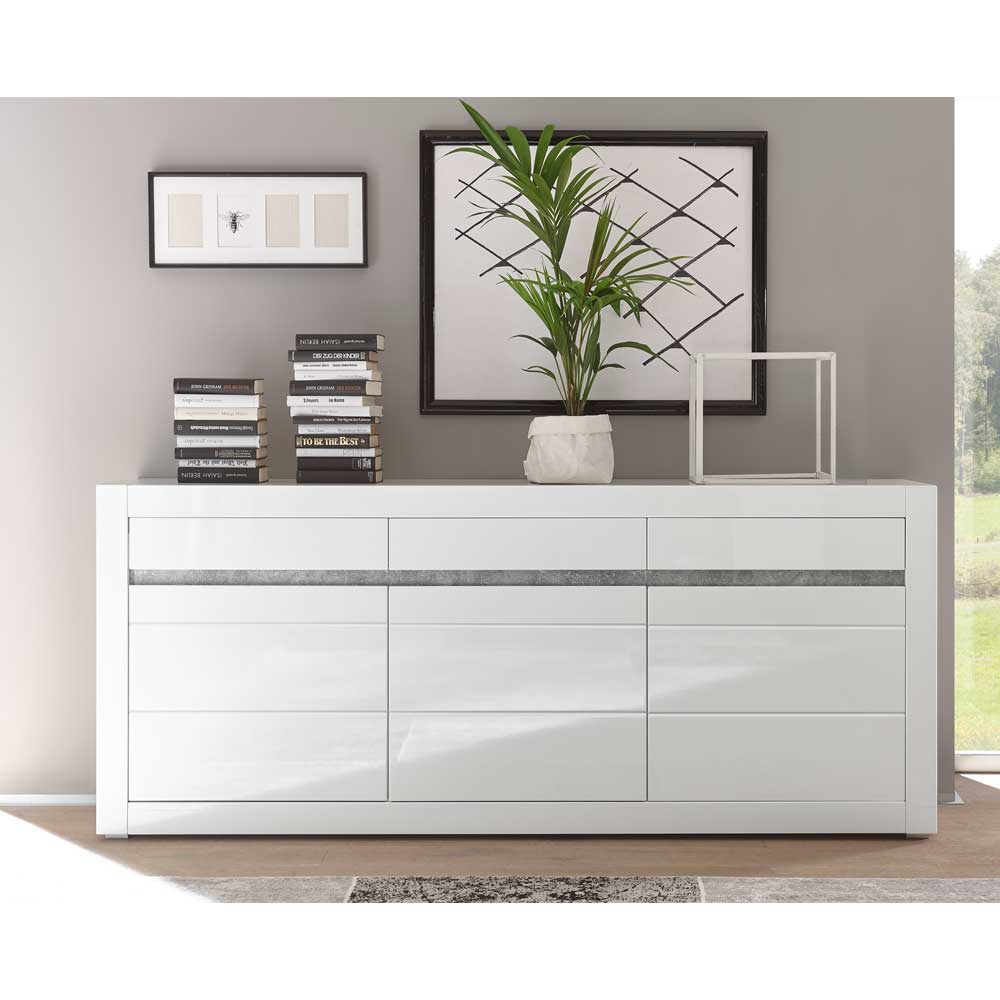Sideboard mit 3 gedämpften Türen Mextra in Weiß Hochglanz