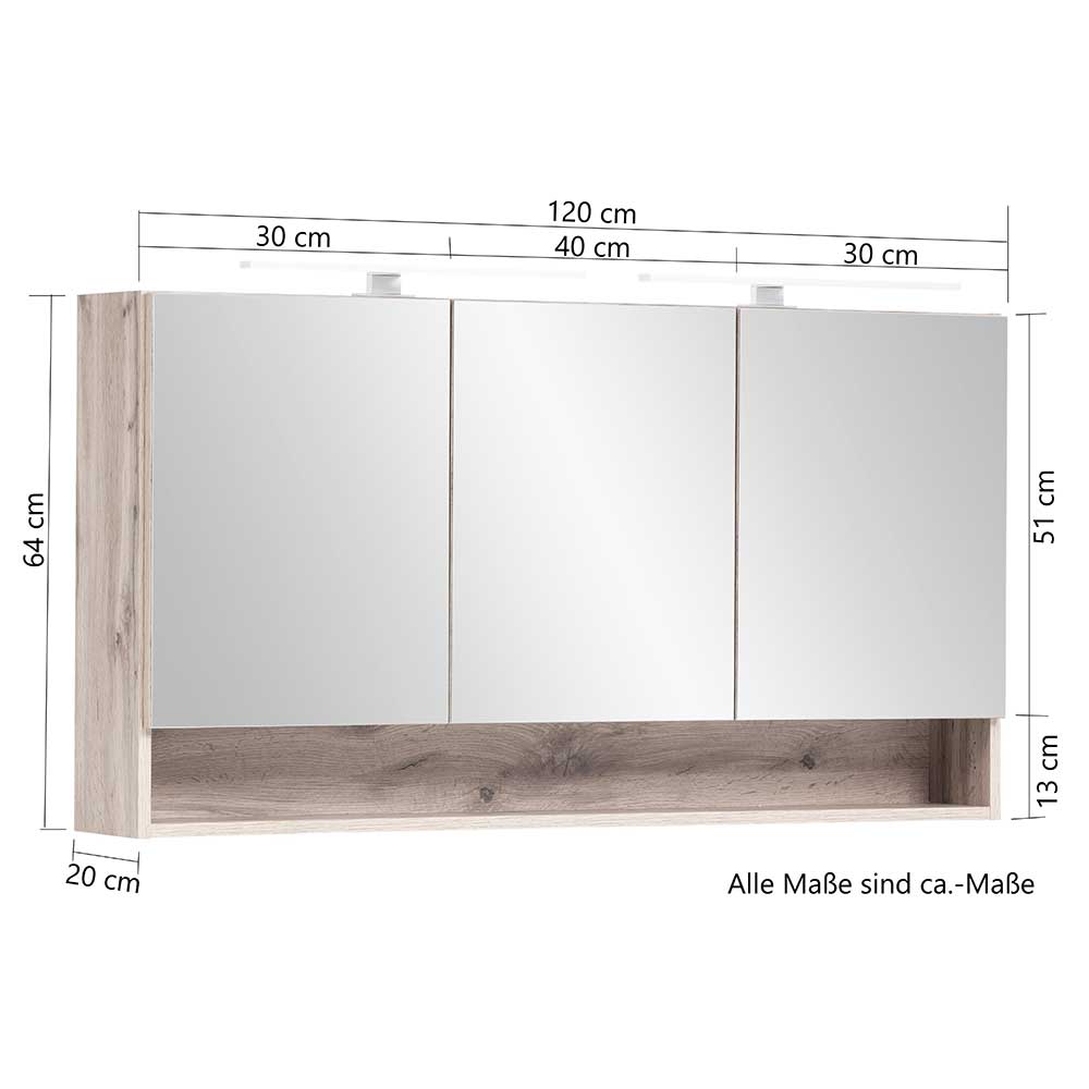 120cm Breiter 3D Spiegelschrank mit Ablagefach - Breznia